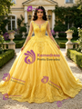 Yellow Tulle Appliques Quinceanera Dress