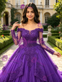 Purple Tulle Off the Shoulder Lace Appliques Quinceanera Dress