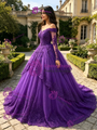 Purple Tulle Off the Shoulder Lace Appliques Quinceanera Dress