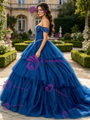 Blue Tulle Sequins Beading Quinceanera Dress