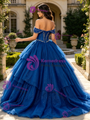 Blue Tulle Sequins Beading Quinceanera Dress