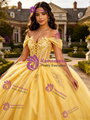 Yellow Tulle Off the Shoulder Appliques Quinceanera Dress