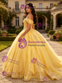 Yellow Tulle Off the Shoulder Appliques Quinceanera Dress