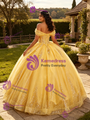 Yellow Tulle Off the Shoulder Appliques Quinceanera Dress