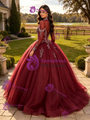 Burgundy Long Sleeve High Neck Beading Quinceanera Dress