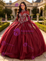 Burgundy Long Sleeve High Neck Beading Quinceanera Dress
