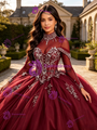 Burgundy Long Sleeve High Neck Beading Quinceanera Dress