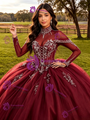 Burgundy Long Sleeve High Neck Beading Quinceanera Dress
