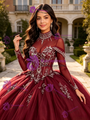 Burgundy Long Sleeve High Neck Beading Quinceanera Dress