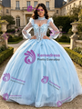 Light Blue Tulle Long Sleeve High Neck Quinceanera Dress
