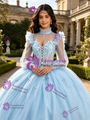 Light Blue Tulle Long Sleeve High Neck Quinceanera Dress