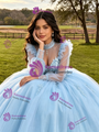 Light Blue Tulle Long Sleeve High Neck Quinceanera Dress