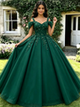 Green Tulle Off the Shoulder Appliques Quinceanera Dress