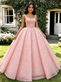Pink Sequins Straps Quinceanera Dress