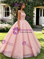 Pink Sequins Straps Quinceanera Dress