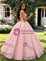 Pink Sequins Straps Quinceanera Dress