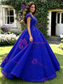 Blue Seuqins Cap Sleeve Quinceanera Dress
