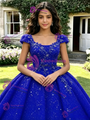 Blue Seuqins Cap Sleeve Quinceanera Dress