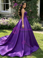Purple Satin Straps Pleats Quinceanera Dress