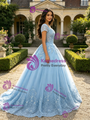 Blue Tulle V-neck Appliques Quinceanera Dress