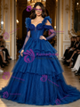Blue Tulle Straps Tiers Beading Quinceanera Dress