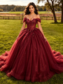 Burgundy Tulle Appliques Quinceanera Dress