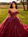 Burgundy Tulle Appliques Quinceanera Dress