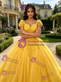 Yellow Tulle Square Neck Puff Sleeve Quinceanera Dress