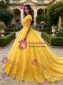 Yellow Tulle Square Neck Puff Sleeve Quinceanera Dress