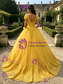 Yellow Tulle Square Neck Puff Sleeve Quinceanera Dress