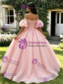 Pink Tulle Off the Shoulder Puff Sleeve Quinceanera Dress
