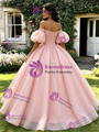 Pink Tulle Off the Shoulder Puff Sleeve Quinceanera Dress