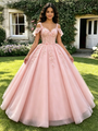 Pink Tulle Straps Appliques Quinceanera Dress