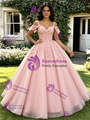 Pink Tulle Straps Appliques Quinceanera Dress