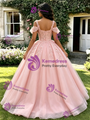 Pink Tulle Straps Appliques Quinceanera Dress