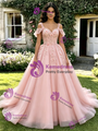 Pink Tulle Straps Appliques Quinceanera Dress