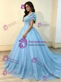 Blue Tulle Appliques Quinceanera Dress