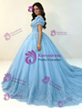 Blue Tulle Appliques Quinceanera Dress