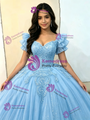 Blue Tulle Appliques Quinceanera Dress
