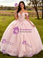 Pink Tulle 3D Appliques Quinceanera Dress