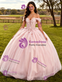Pink Tulle 3D Appliques Quinceanera Dress