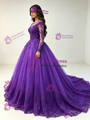 Purple Tulle Long Sleeve Appliques Quinceanera Dress