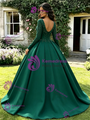 Green V-neck Long Sleeve Appliques Quinceanera Dress