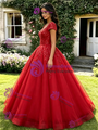 Red Tulle Sequins V-Neck Quinceanera Dress