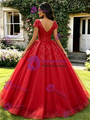 Red Tulle Sequins V-Neck Quinceanera Dress