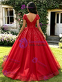 Red Tulle Sequins V-Neck Quinceanera Dress