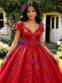 Red Tulle Sequins V-Neck Quinceanera Dress