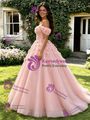 Pink Tulle Off The Shoulder 3D Flower Quinceanera Dress