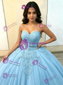 Fashion Blue Tulle Strapless Appliques Quinceanera Dress