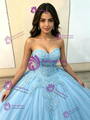 Fashion Blue Tulle Strapless Appliques Quinceanera Dress
